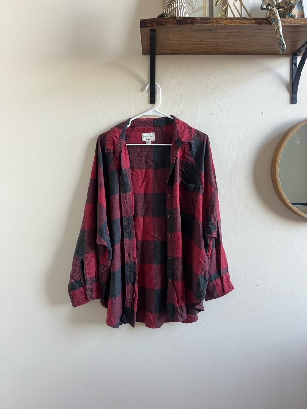 American Eagle Outfitters Oversized Red and Black Buffalo Plaid Button Up